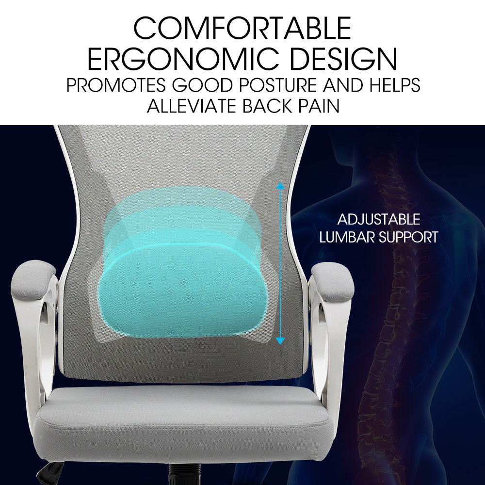 Ergonomic Mesh Office Chair Computer Seat with Headrest Adjustable Recline, White/Grey