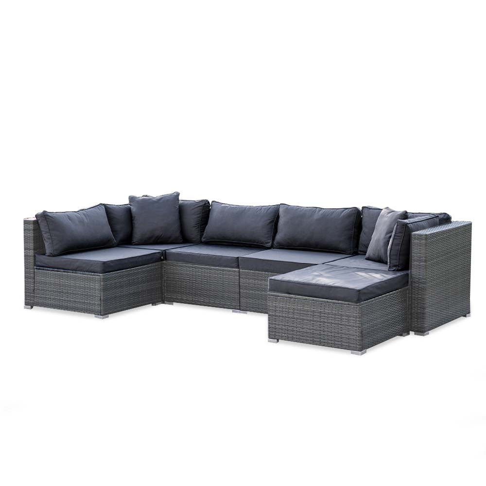 6 Seater Modular Outdoor Lounge Setting with Ottoman, Grey