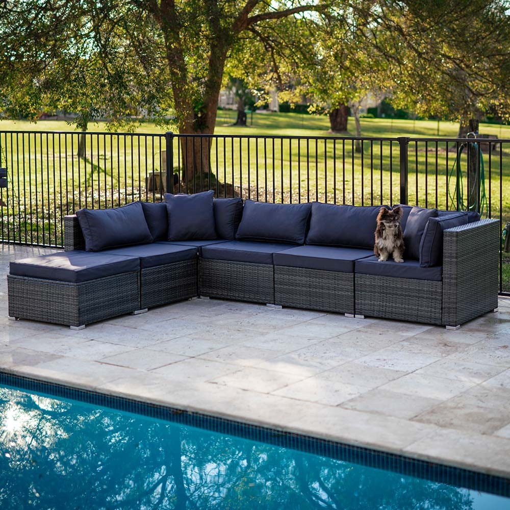 6 Seater Modular Outdoor Lounge Setting with Ottoman, Grey