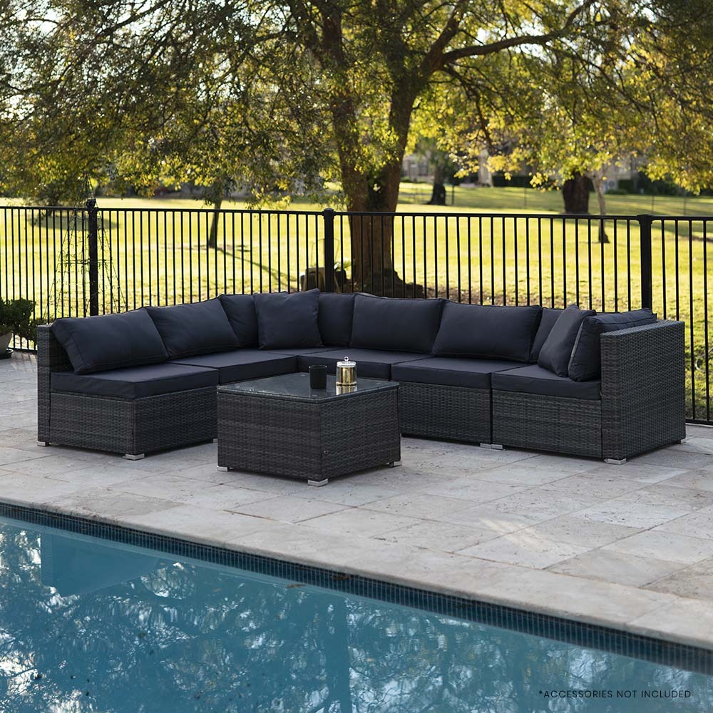 7 Piece 6 Seater Modular Outdoor Lounge Setting with Coffee Table, Grey
