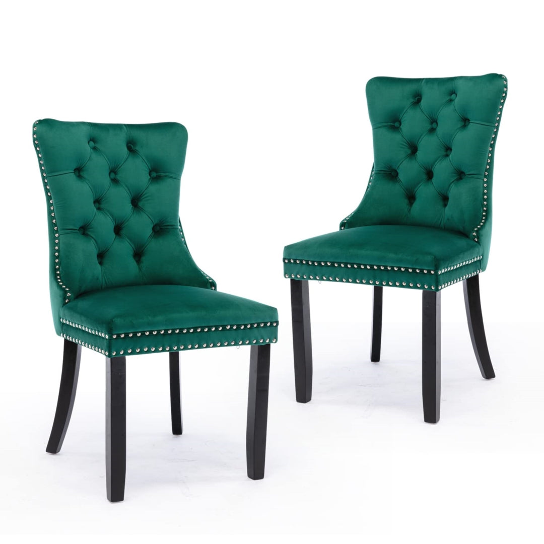 2x Velvet Dining Chairs- Green
