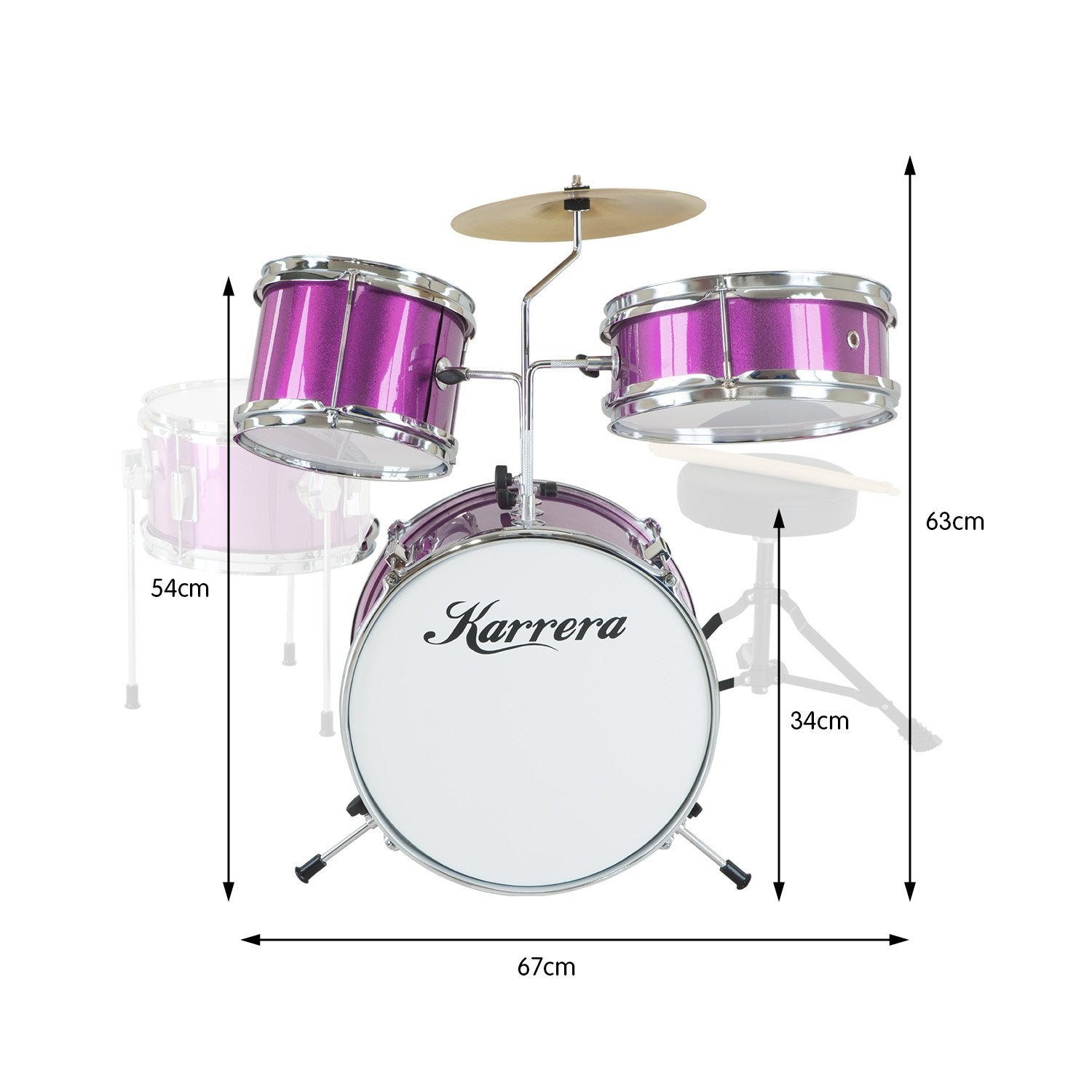 Childrens 4pc Drum Kit - Purple