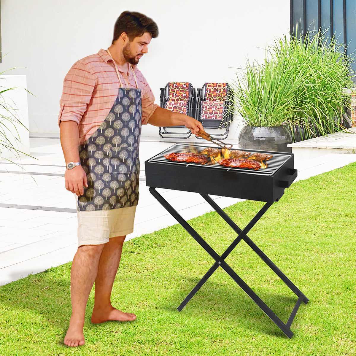 Charcoal BBQ Grill - Adjustable Height