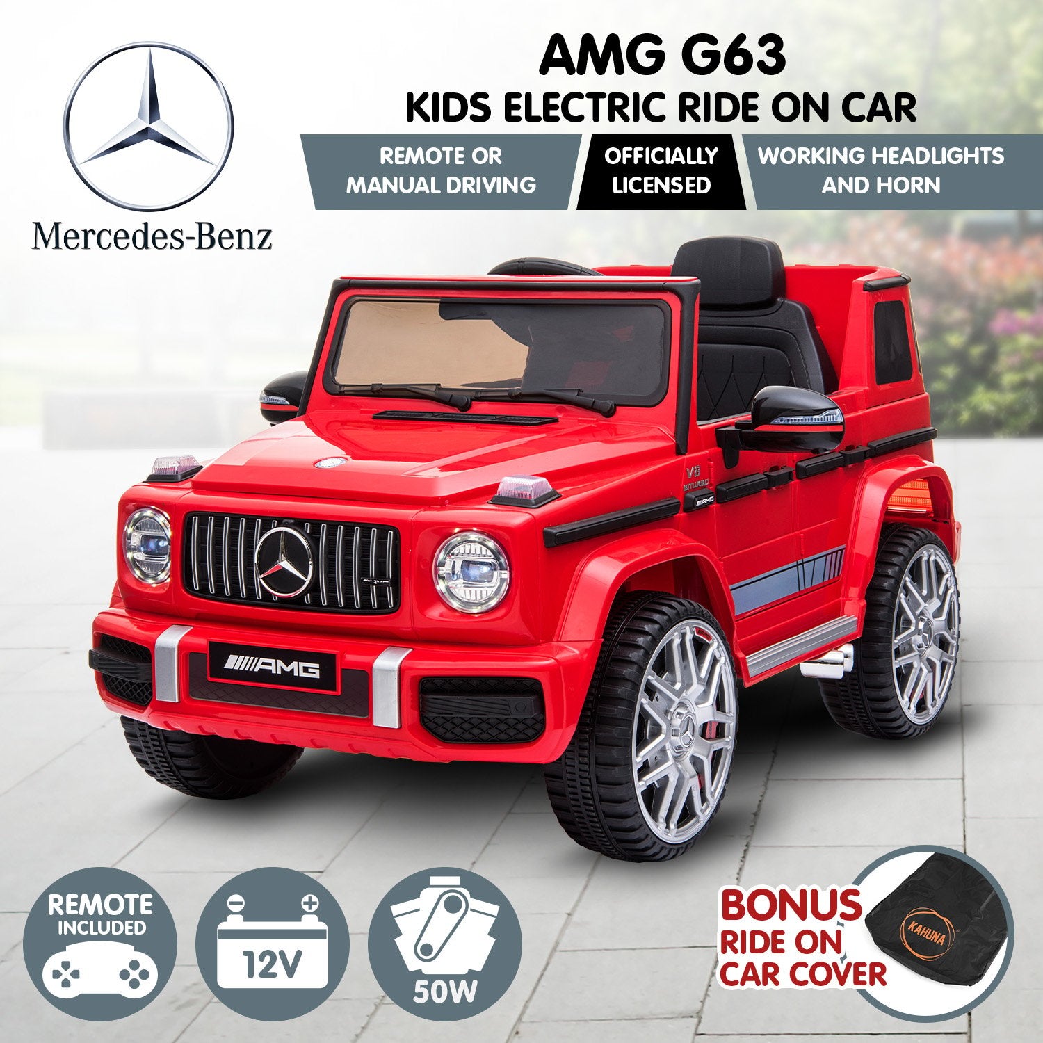 Kahuna Mercedes Benz AMG G63 Licensed Kids Ride On Electric Car Remote Control - Red