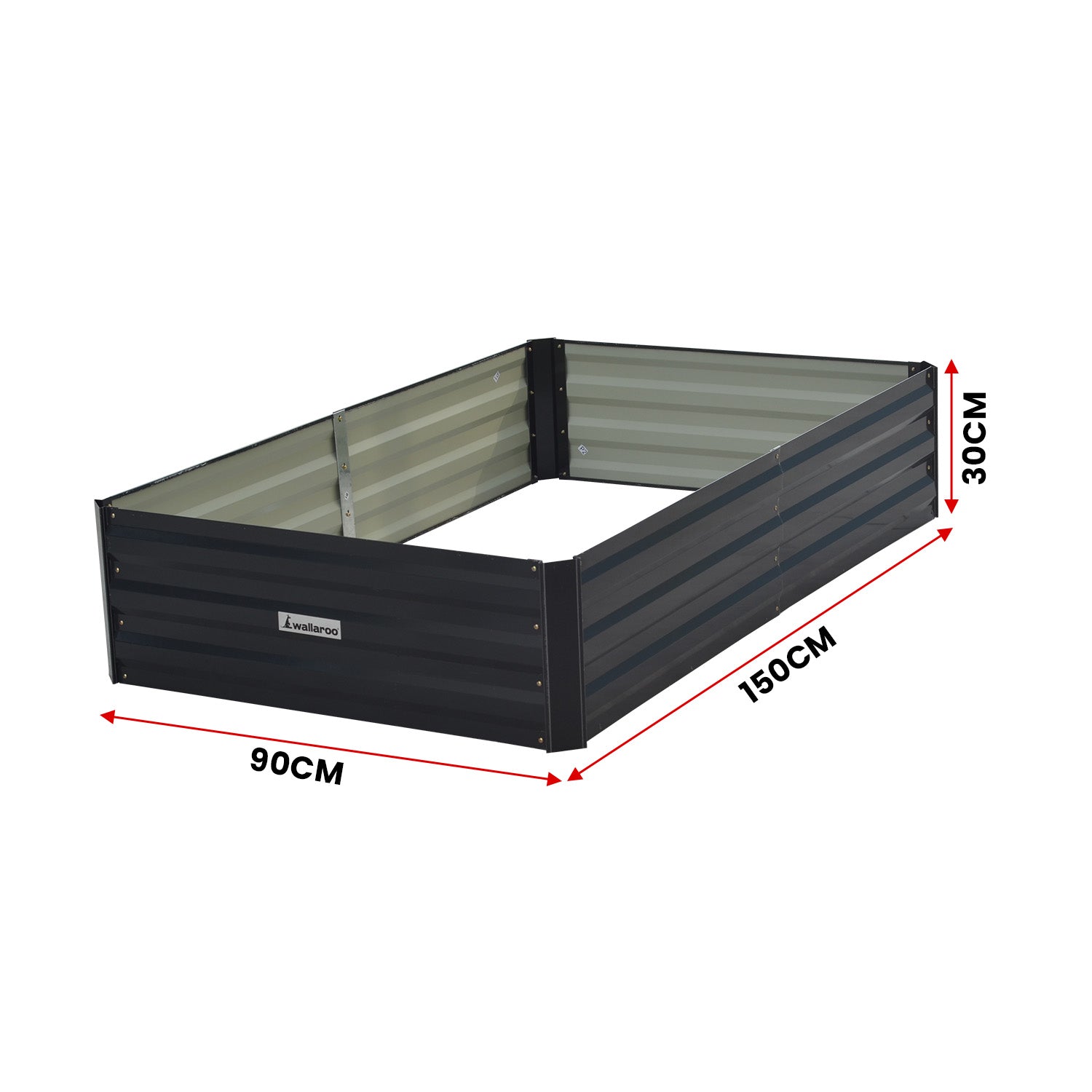 Wallaroo Galvanized Steel Garden Bed - Black 150 x 90 x 30cm