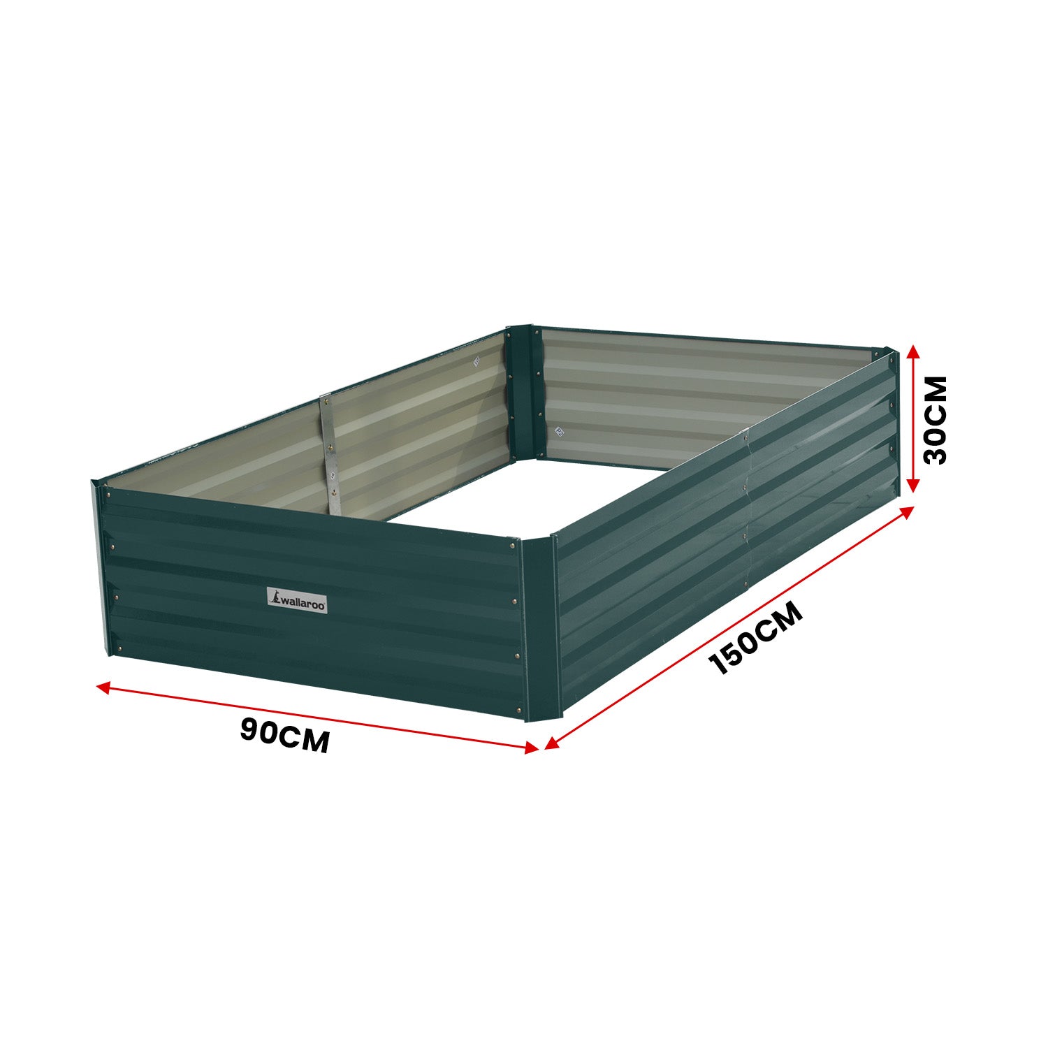 Wallaroo Garden Bed Galvanized Steel - Green 150 x 90 x 30cm