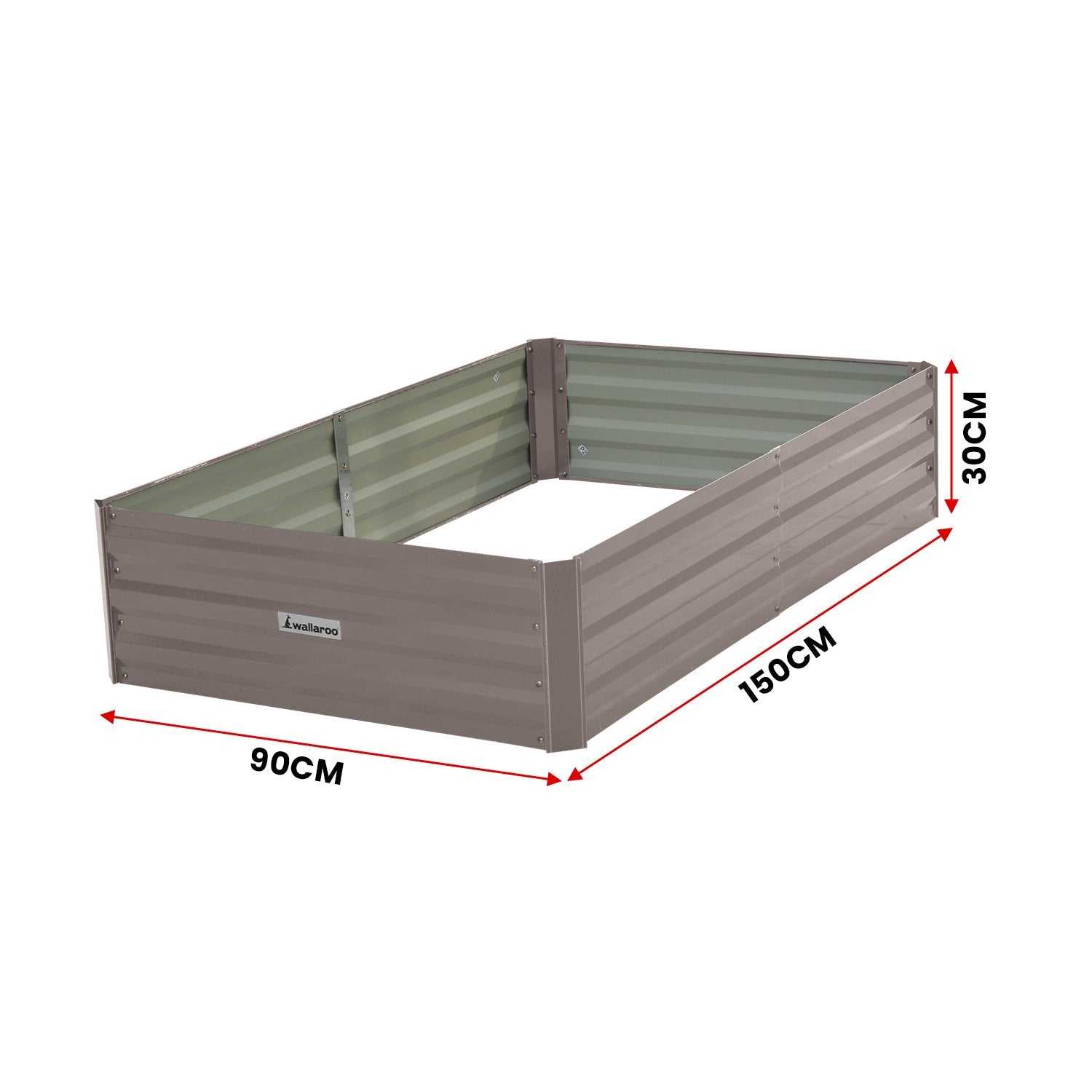 Wallaroo Garden Bed Galvanized Steel - Grey 150 x 90 x 30cm