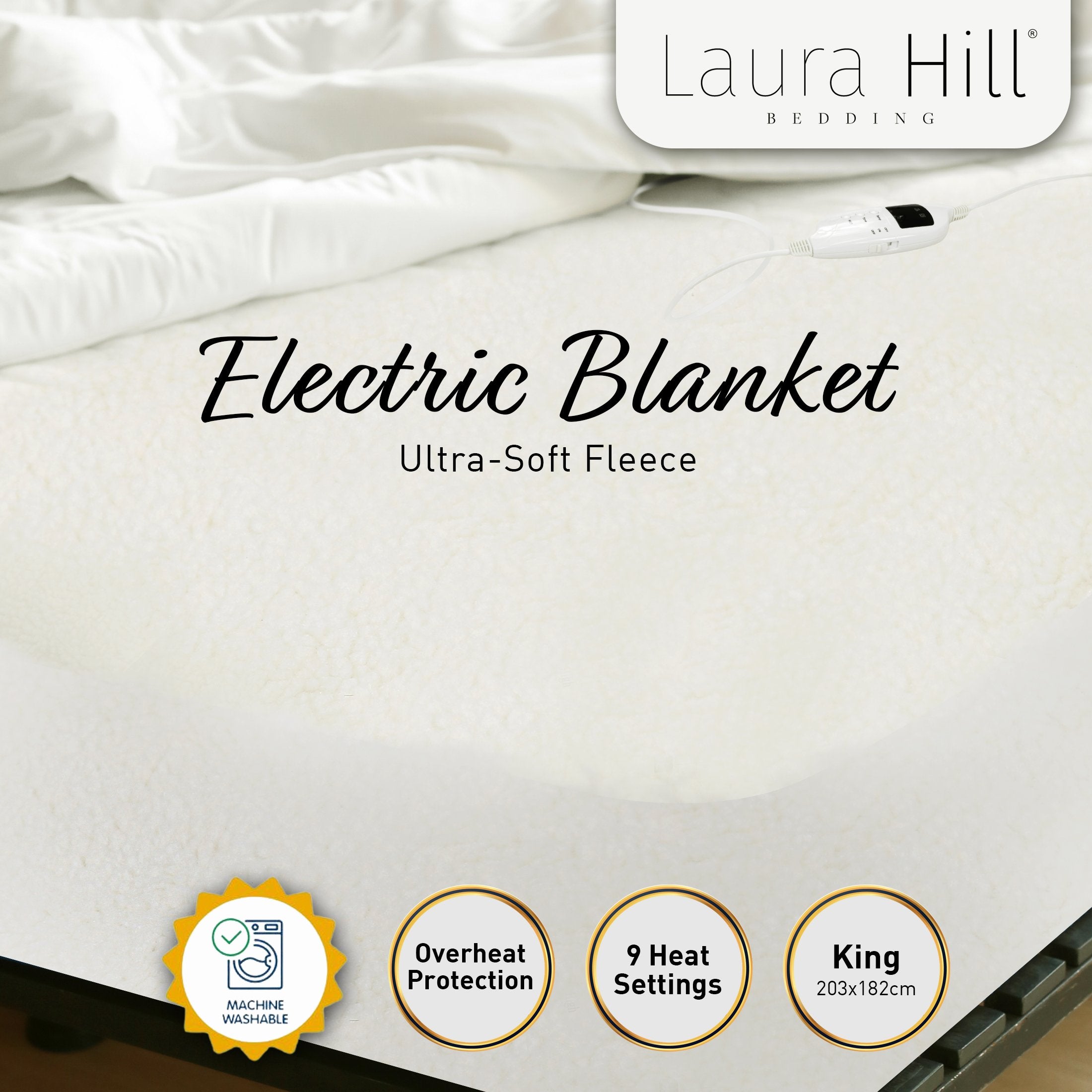 Laura Hill Electric Blanket Heated Fitted King Size Bed Safety 9 Heat Levels