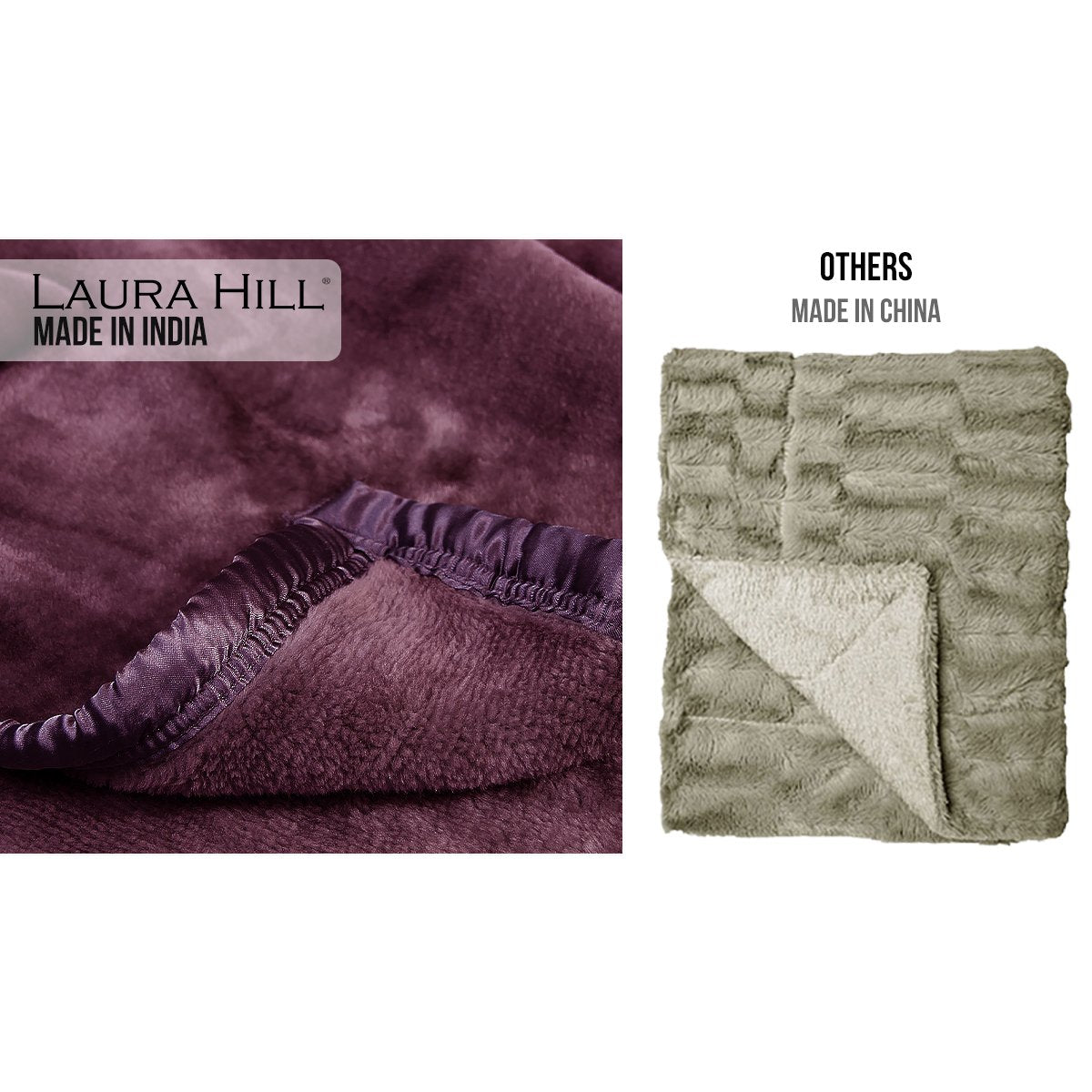 Laura Hill Mink Blanket Throw Purple Double Sided Queen Size Soft Plush Bed Faux Rug