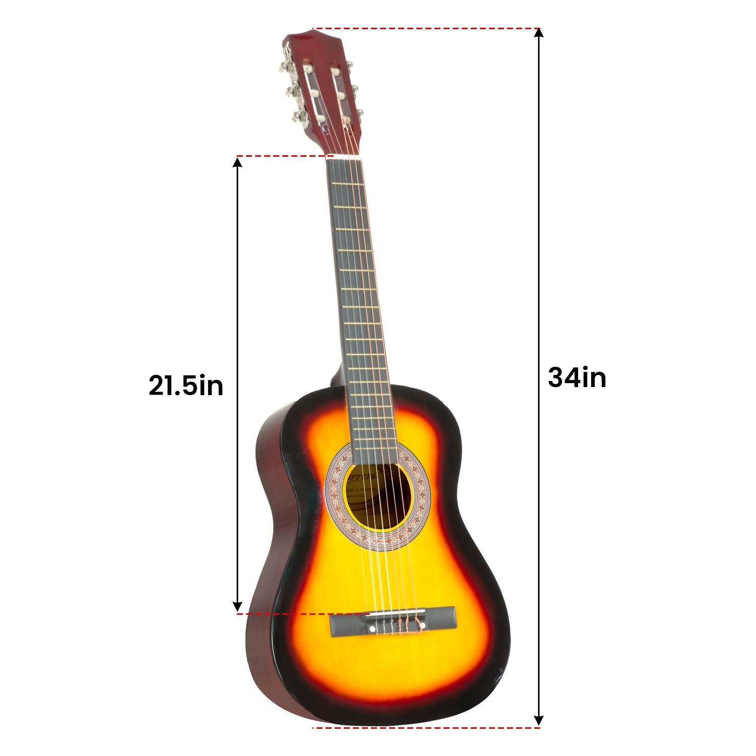 34in Acoustic Wooden Childrens Guitar - Sunburst