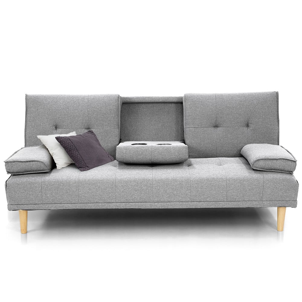 Rochester Linen Fabric Sofa Bed Lounge Couch Futon Furniture Suite - Light Grey