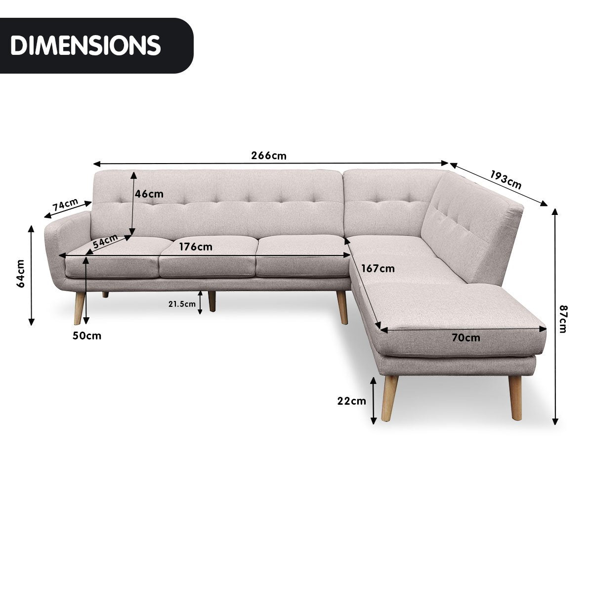 Faux Linen Corner Sofa Lounge L-shaped Chaise Light Grey
