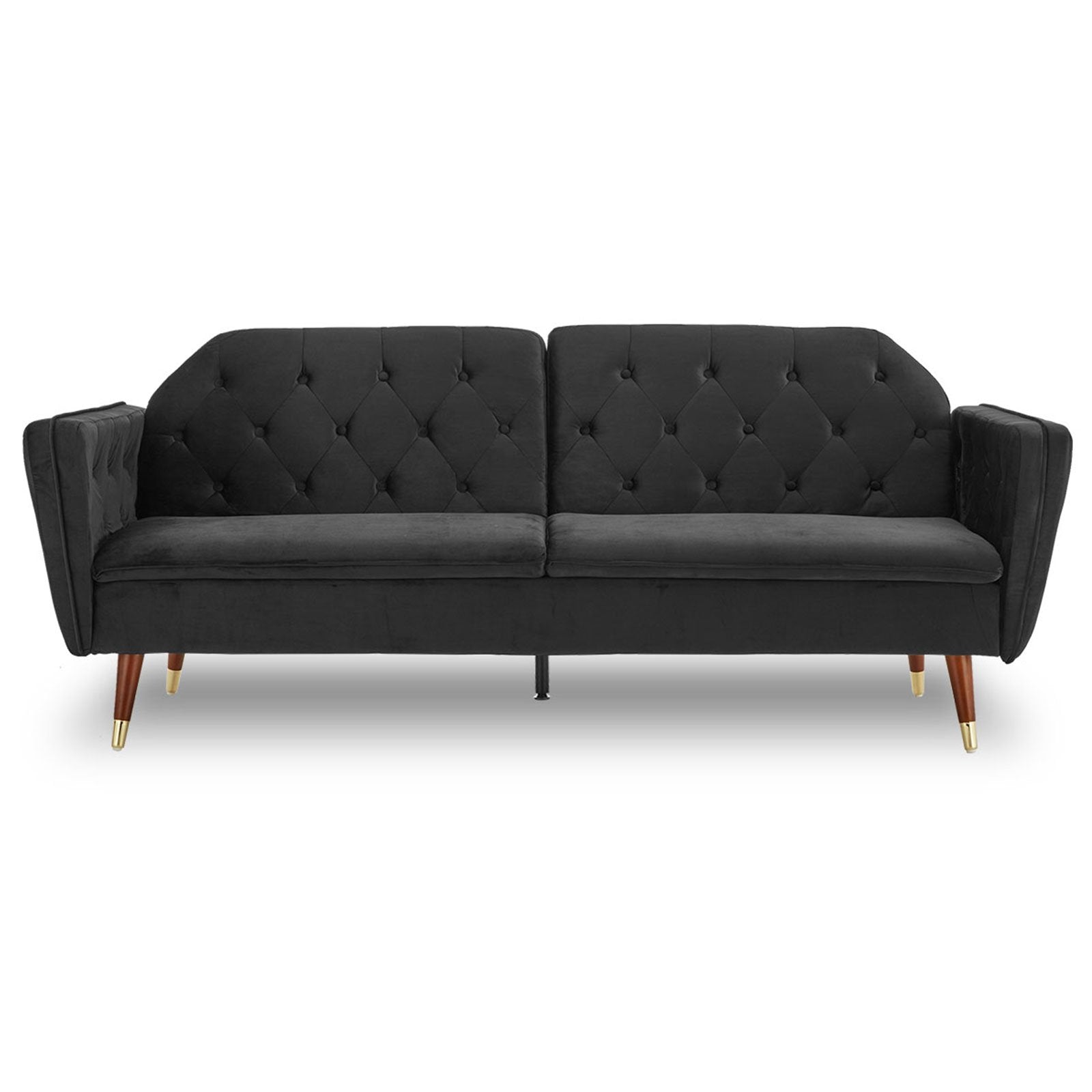 Faux Velvet Tufted Sofa Bed Couch Futon - Black