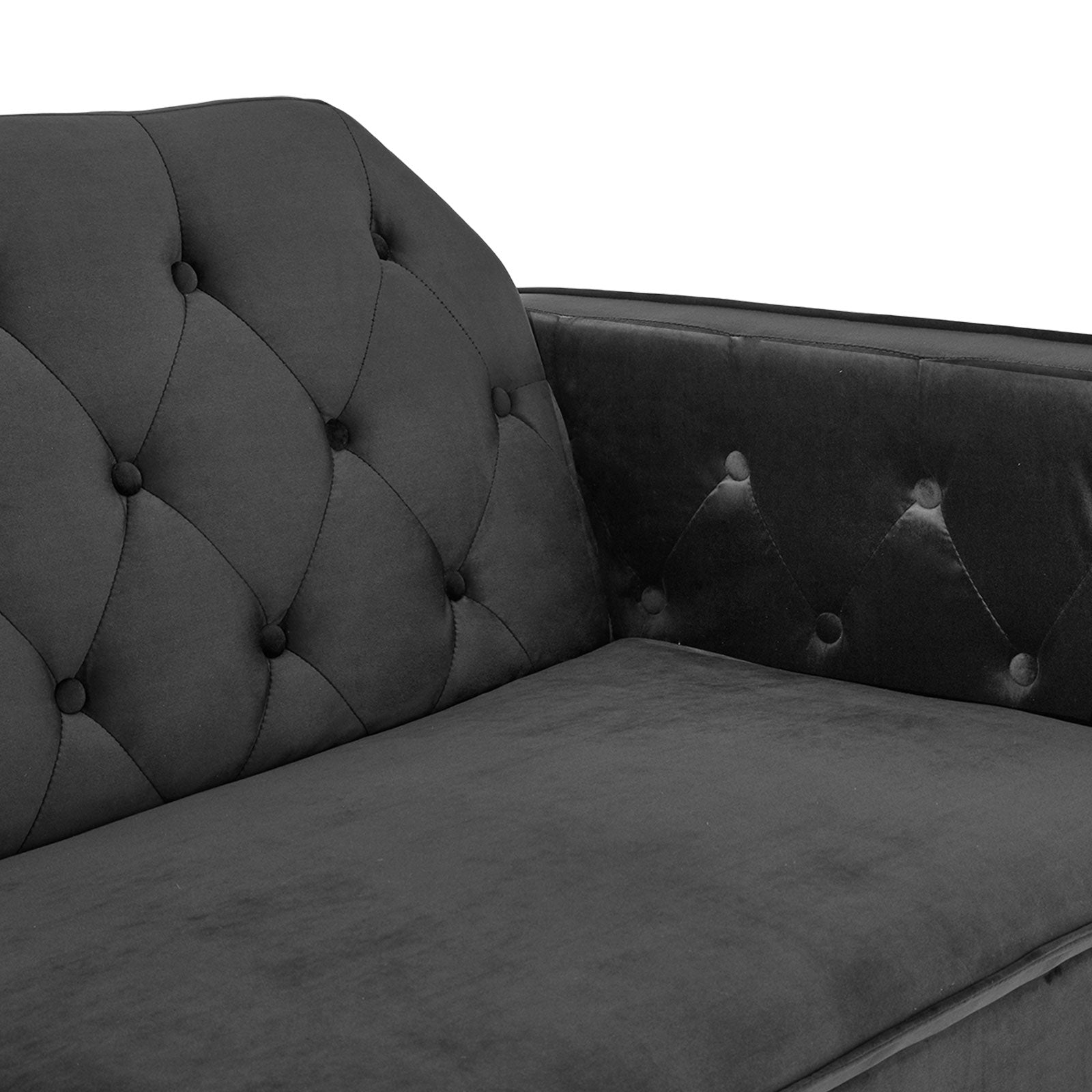 Faux Velvet Tufted Sofa Bed Couch Futon - Black