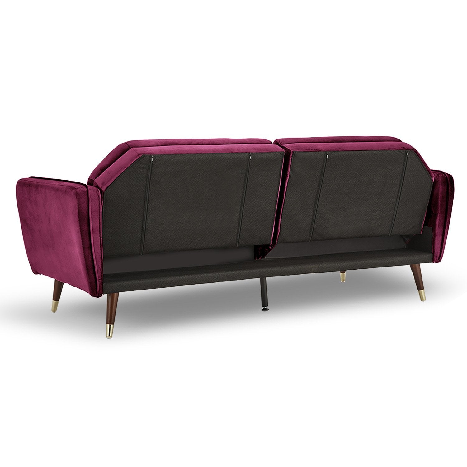 Faux Velvet Tufted Sofa Bed Couch Futon - Burgundy