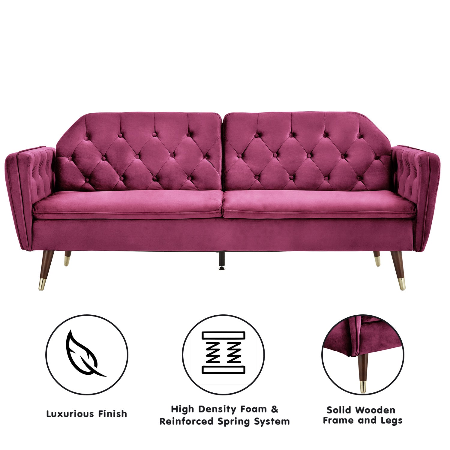 Faux Velvet Tufted Sofa Bed Couch Futon - Burgundy