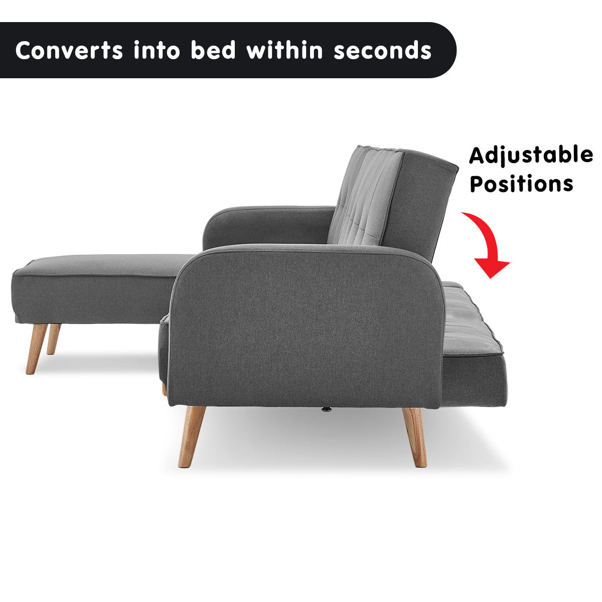 3-Seater Corner Sofa Bed with Chaise Lounge - Dark Grey
