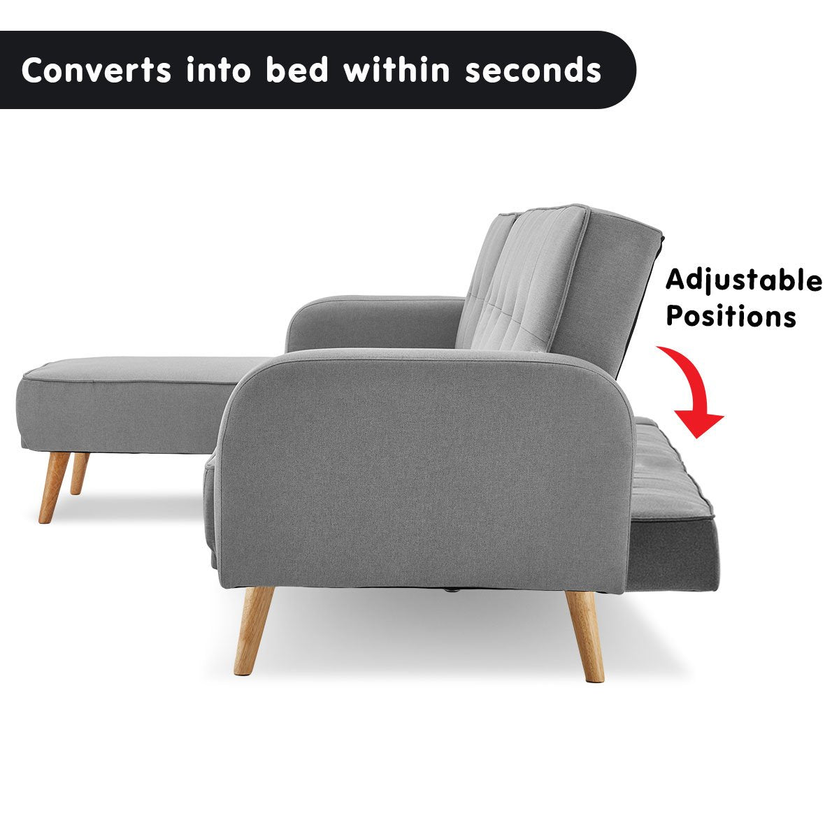 3-Seater Corner Sofa Bed with Chaise Lounge - Light Grey
