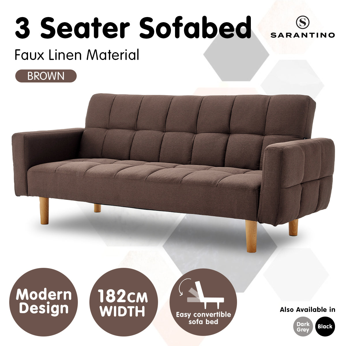 3-Seater Fabric Sofa Bed Futon - Brown