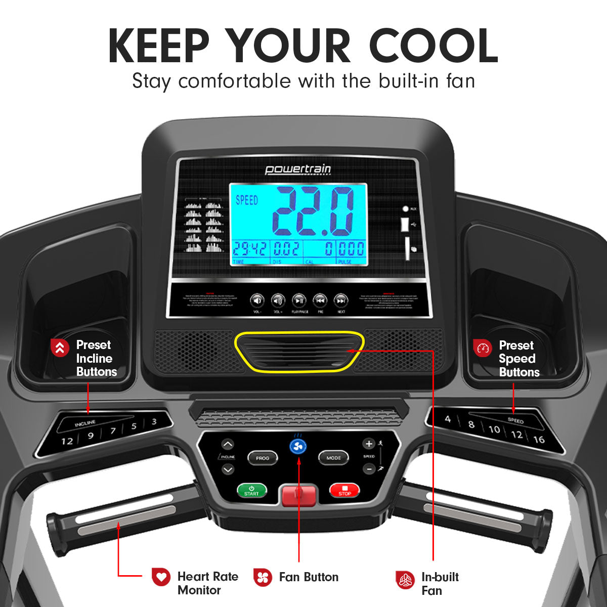Powertrain K2000 Treadmill w/ Fan & Auto Incline Speed 22km/h