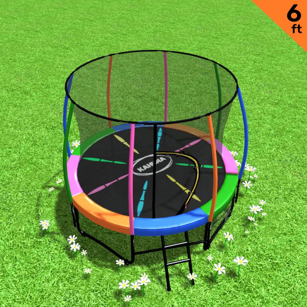 Kahuna 6ft Trampoline Round Free Pad Cover Spring Mat Net Safety Net Enclosure Rainbow