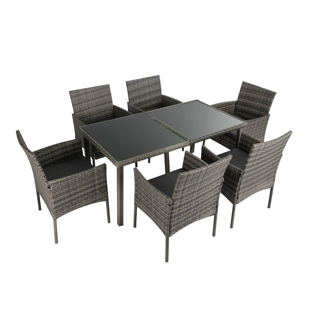Rural Style Outdoor Grey Wicker 6 Seater Dining Set