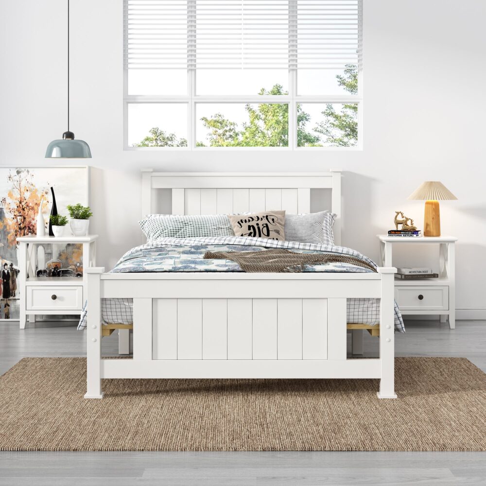 King Single Solid Pine Timber Bed Frame-White