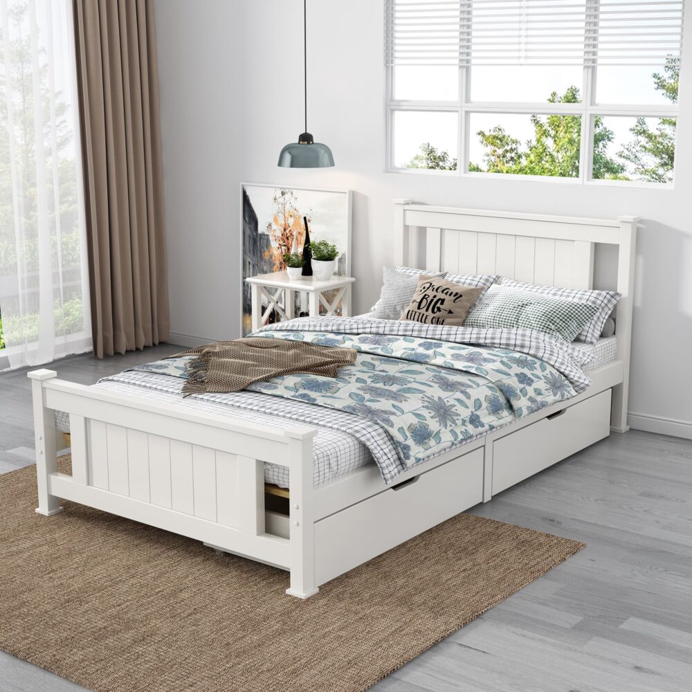 King Single Solid Pine Timber Bed Frame-White