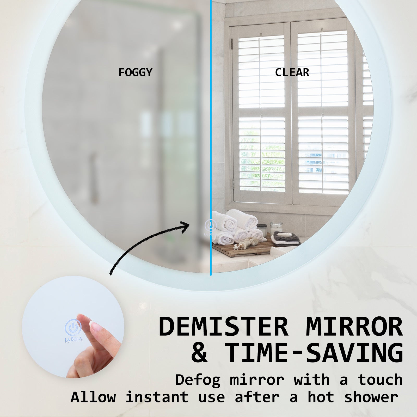LED Wall Mirror Round Anti-Fog Bathroom 70cm