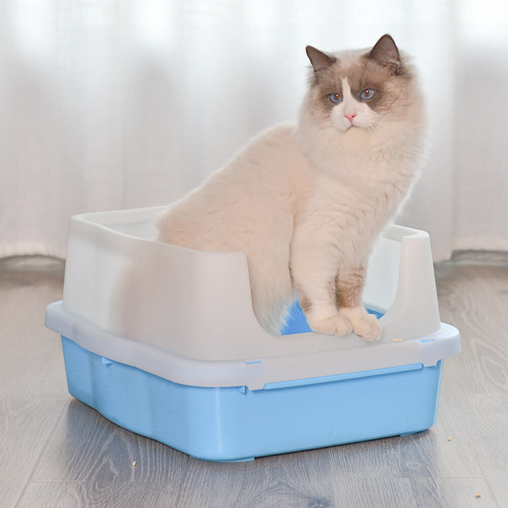 YES4PETS Large Deep Cat Kitty Litter Tray High Wall Pet Toilet Tray With Scoop Blue