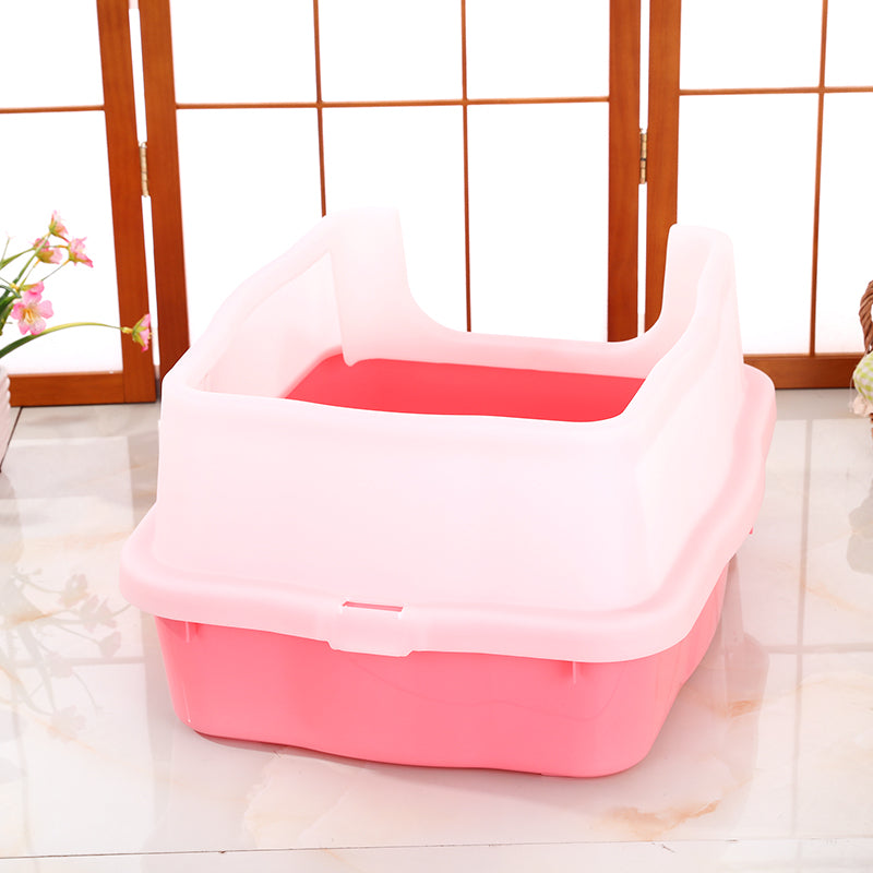 YES4PETS Large Deep Cat Kitty Litter Tray High Wall Pet Toilet Tray With Scoop Pink