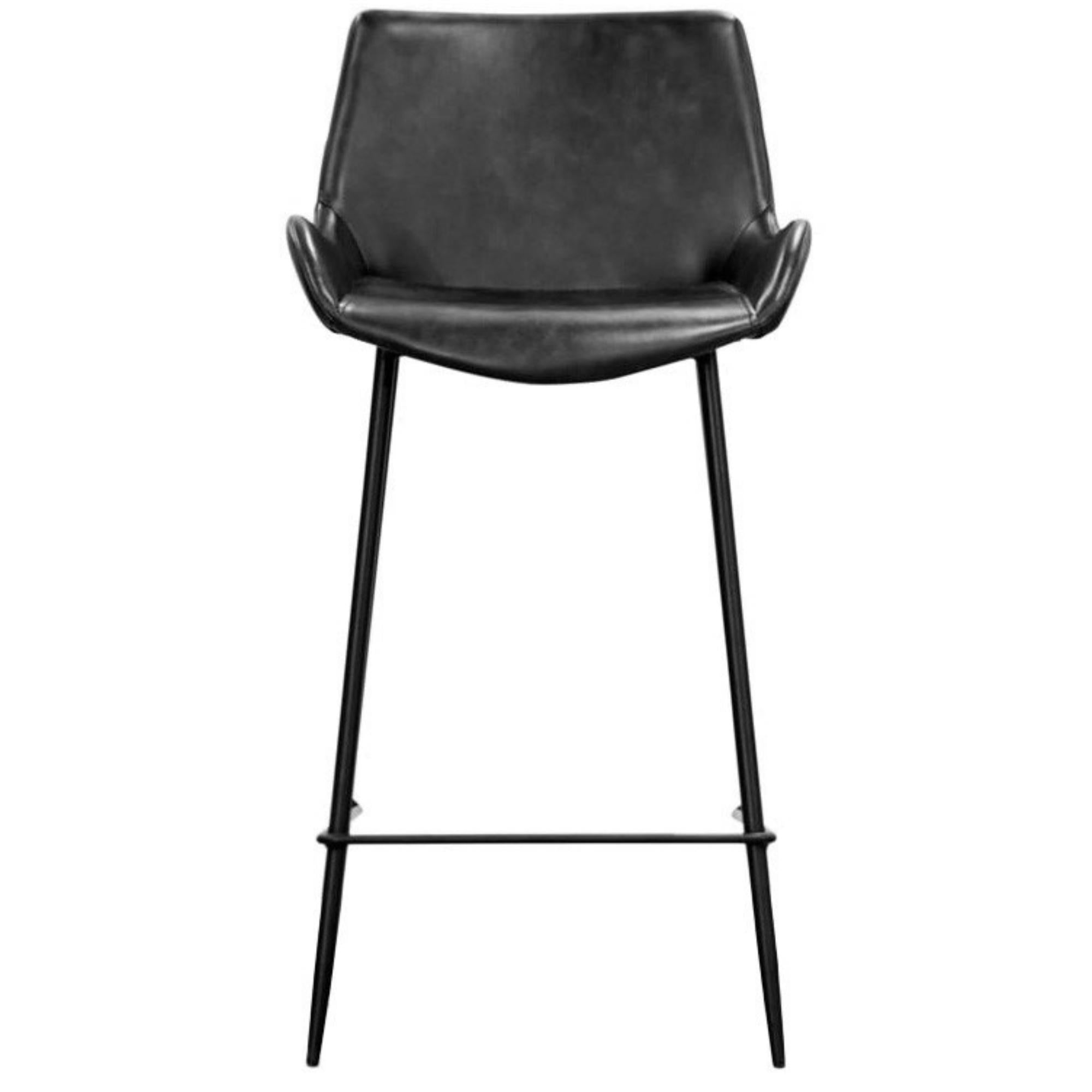 Set of 2 PU Leather Upholstered Bar Chair Metal Leg Stool Vintage Grey