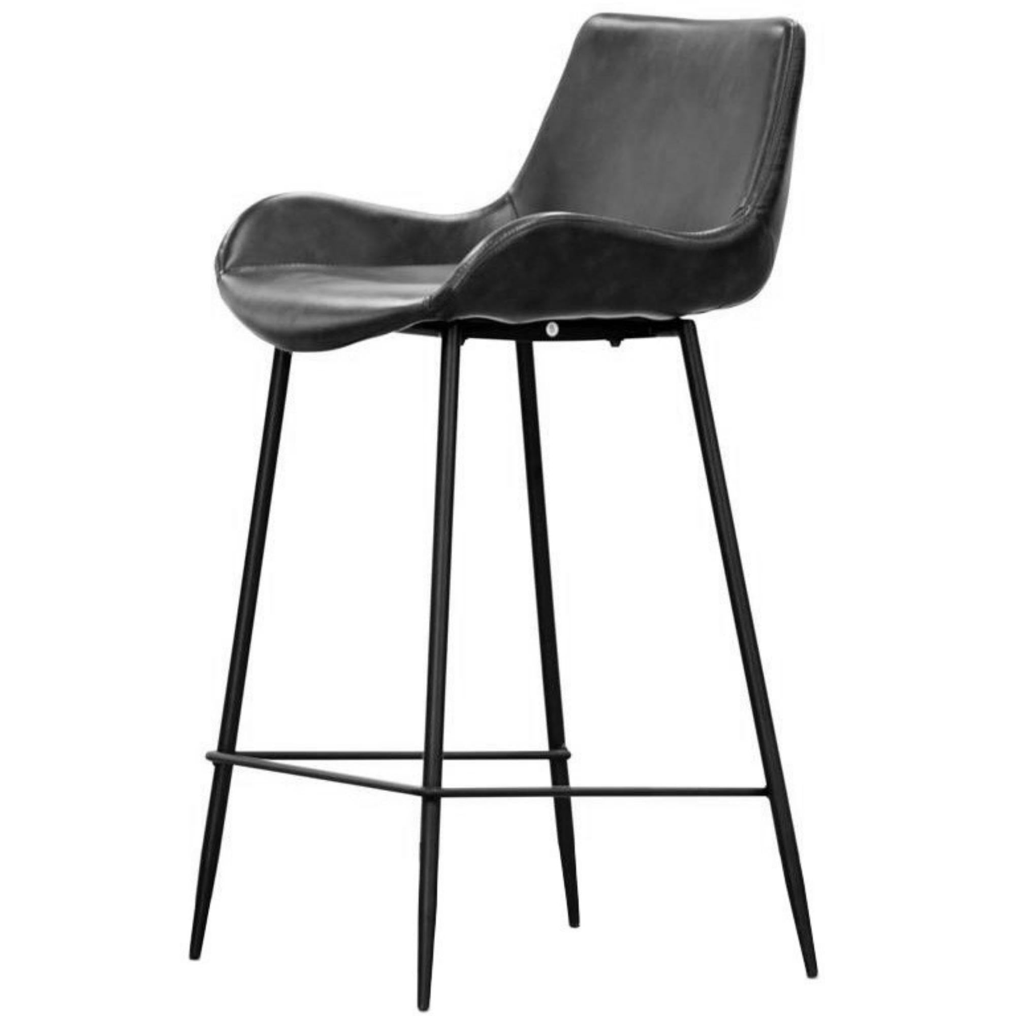 Set of 2 PU Leather Upholstered Bar Chair Metal Leg Stool Vintage Grey