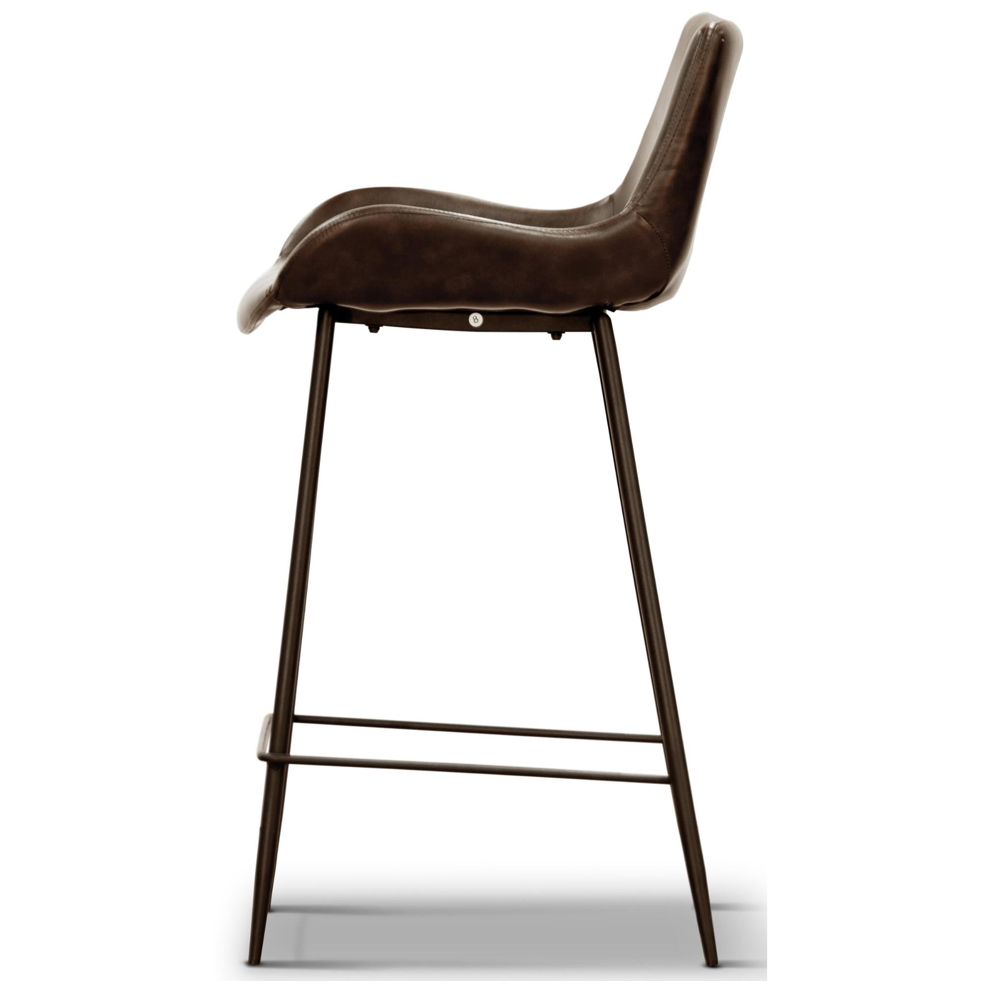 Set of 2 PU Leather Upholstered Bar Chair Metal Leg Stool - Brown