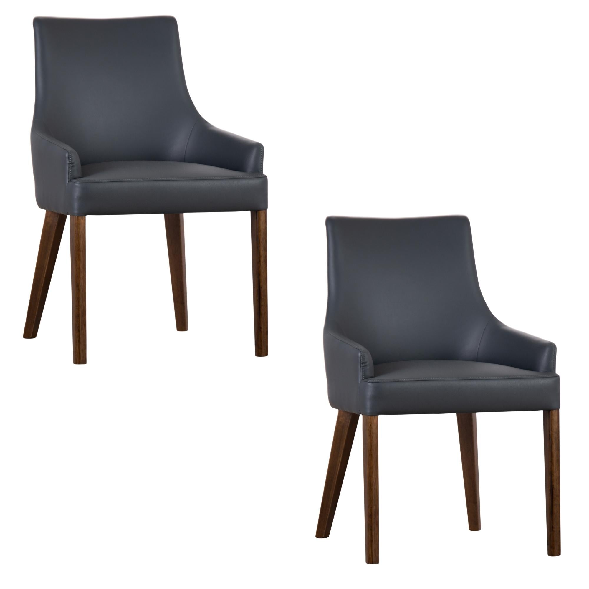 Set of 2 PU Leather Solid Acacia Wood Furniture Dark Grey