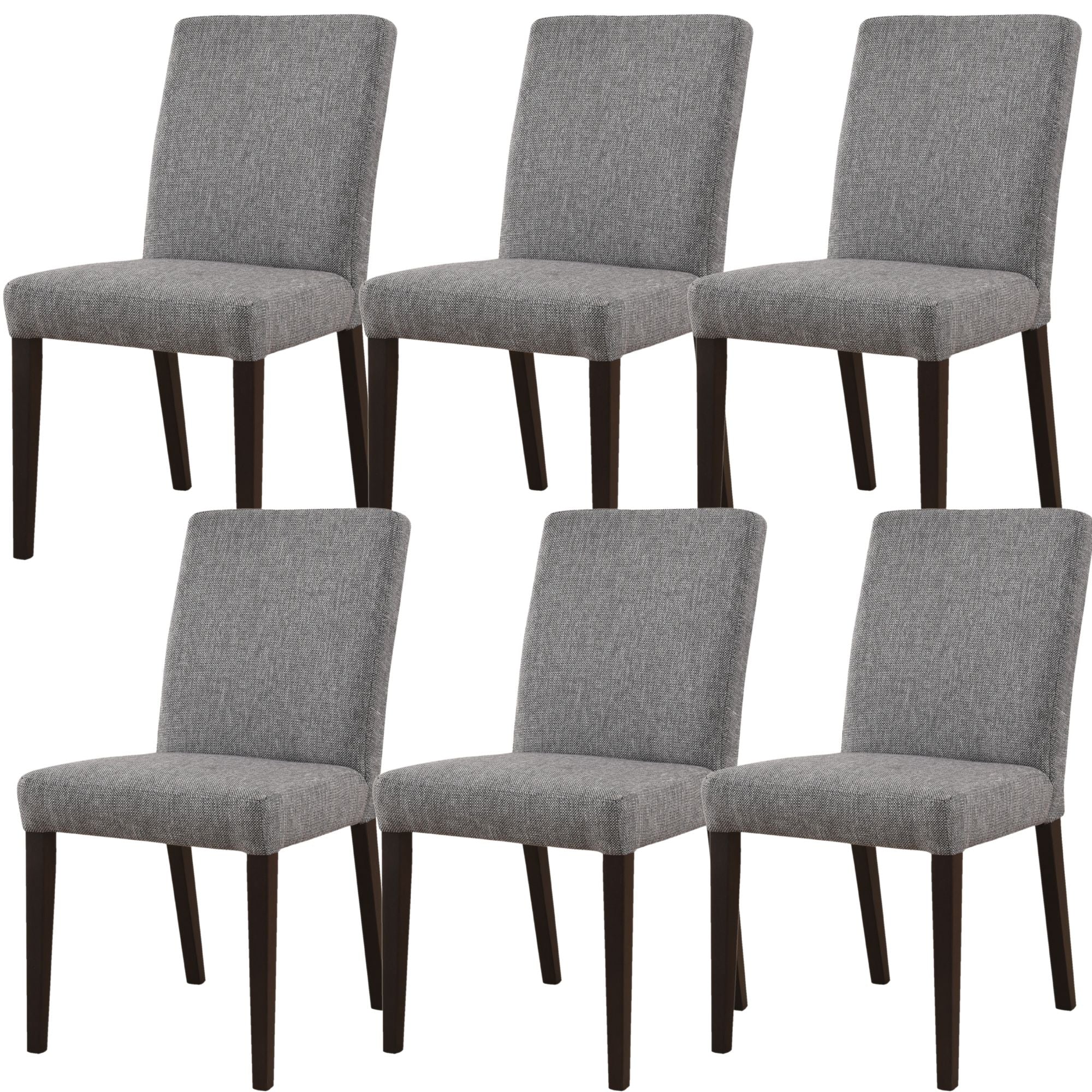 Dining Chair Set of 6 Fabric Upholstered Solid Acacia Wood - Granite
