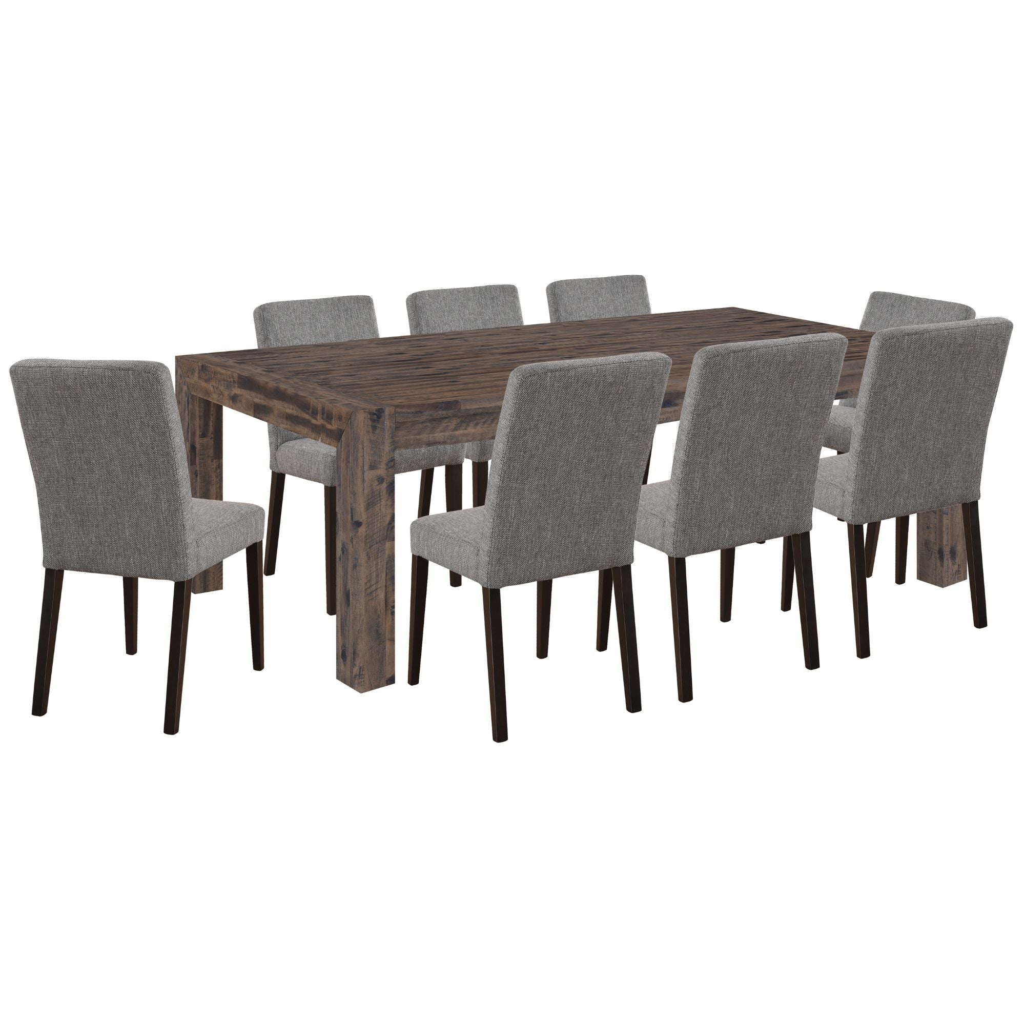 9pc Dining Set 210cm Table with 8 Solid Wood Fabric Chair