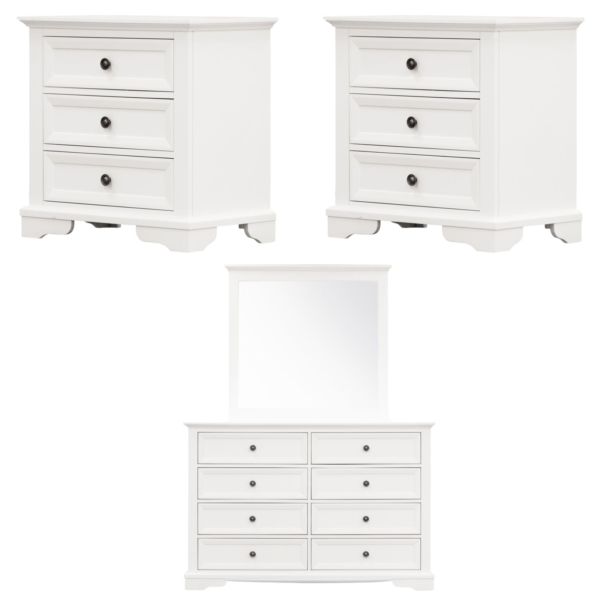 4pc Bedside Dresser Mirror Bedroom Chest of Drawers Set Cabinet - White