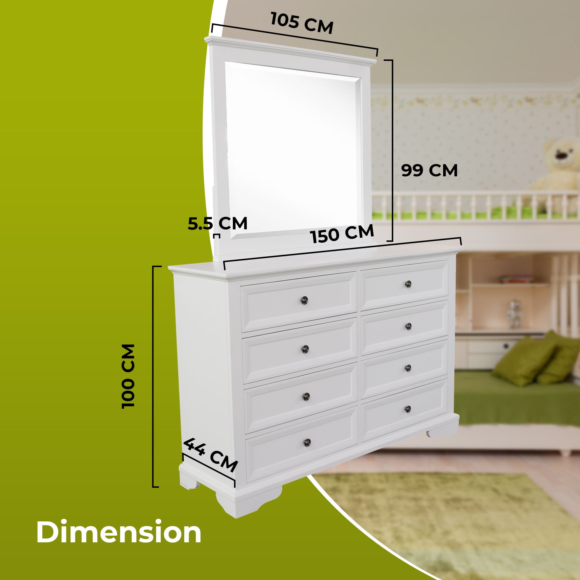 4pc Bedside Dresser Mirror Bedroom Chest of Drawers Set Cabinet - White