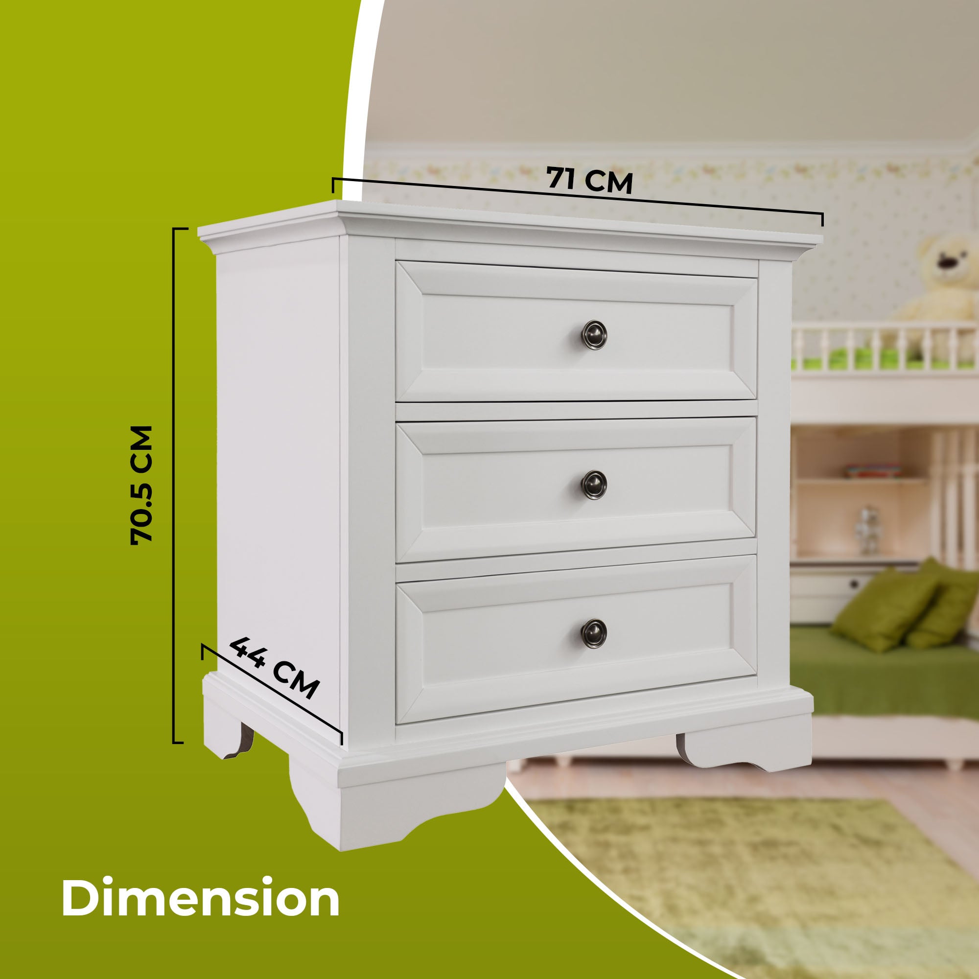 3 Drawers Bedside Table Set of 2pcs - Storage Cabinet Nightstand - White