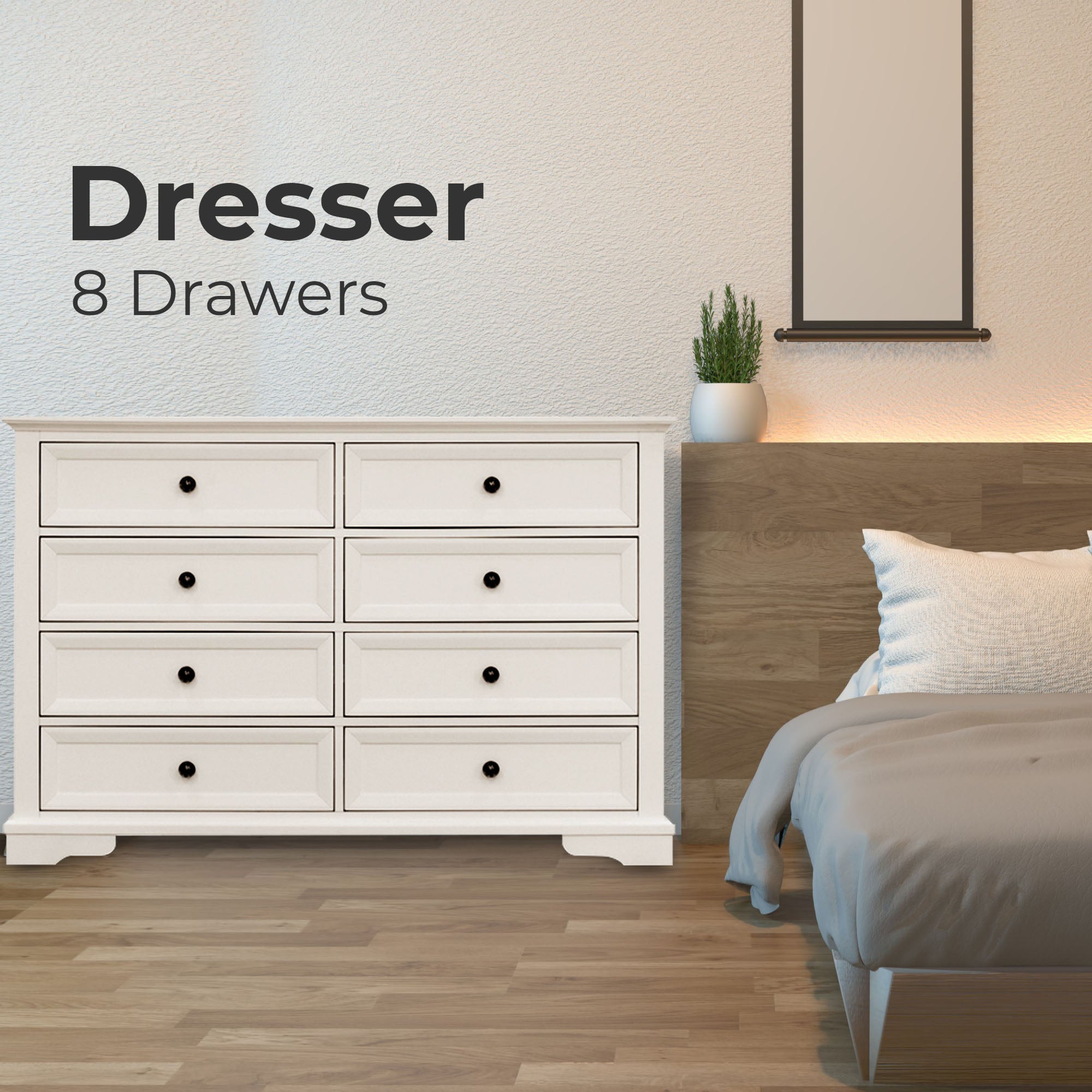 Dresser 8 Chest of Drawers Bedroom Acacia Timber Storage Cabinet - White