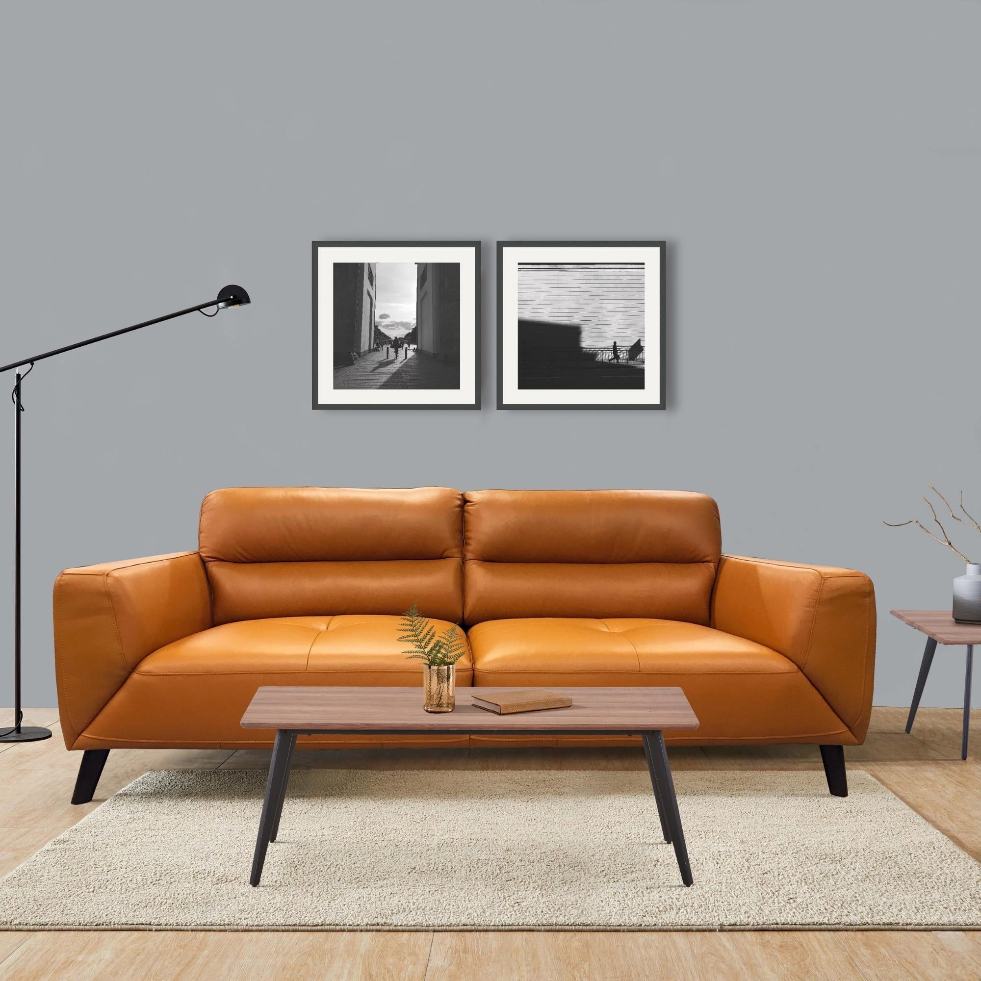 Downy  Genuine Leather Sofa 3 Seater Upholstered Lounge Couch - Tangerine