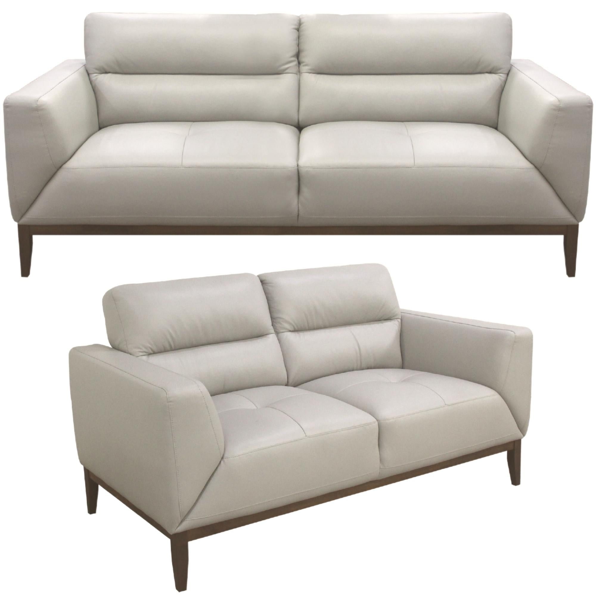 Downy  Genuine Leather Sofa Set 3 + 2 Seater Upholstered Lounge Couch - Silver