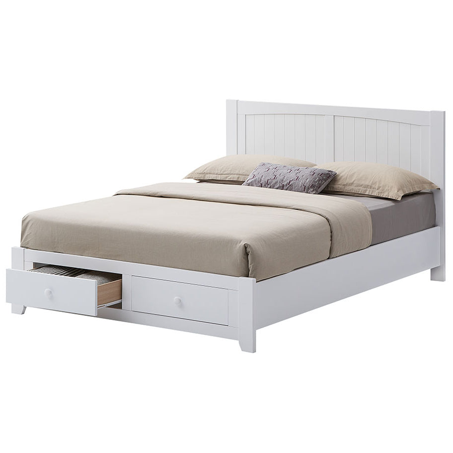 4pc Double Bed Suite Bedside Tallboy Bedroom Set Furniture Package -WHT