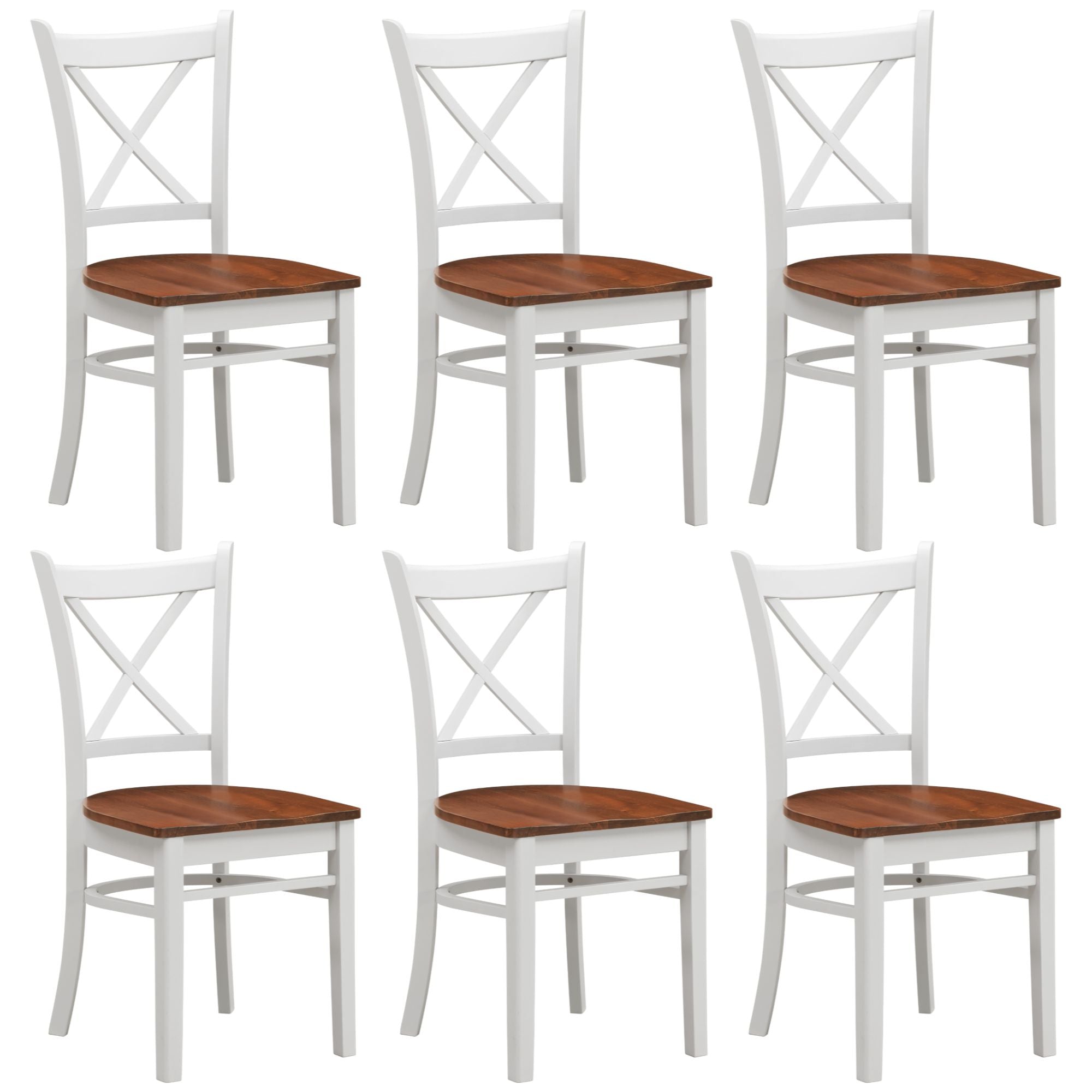 Set of 6 Crossback Solid Rubber Wood Furniture - White Oak