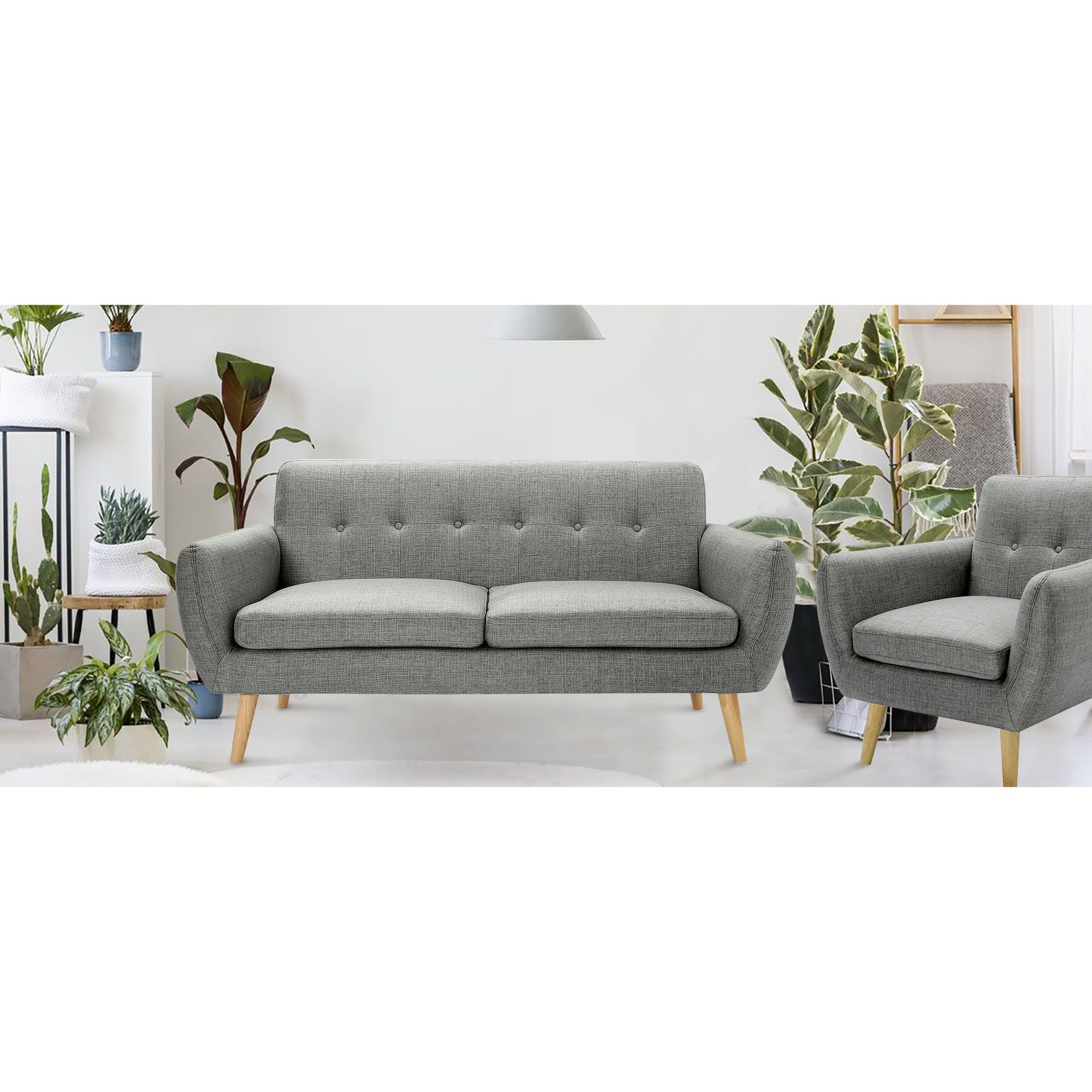 Dane 3 + 1 + 1 Seater Fabric Upholstered Sofa Armchair Lounge Couch - Mid Grey