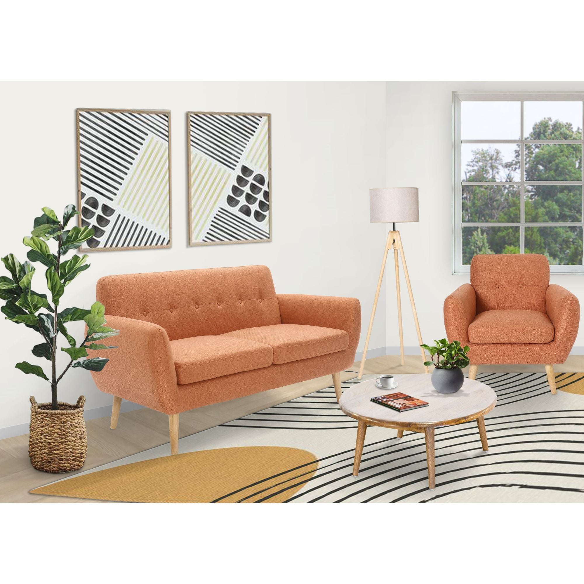 Dane 3 + 1 Seater Fabric Upholstered Sofa Armchair Lounge Couch - Orange