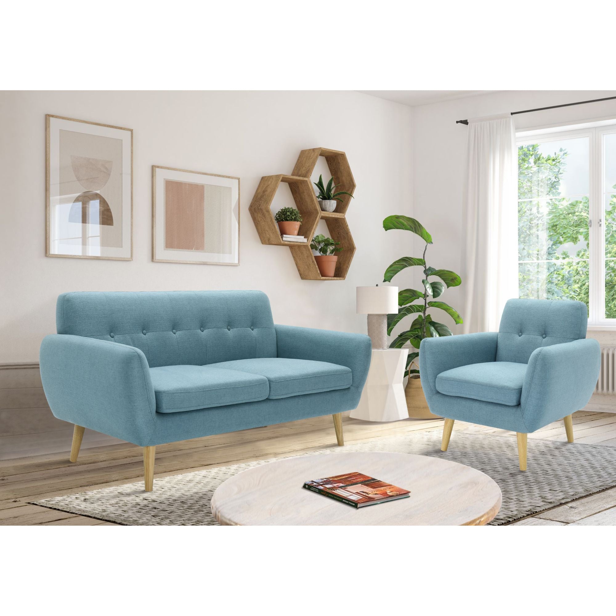 Dane 3 + 1 + 1 Seater Fabric Upholstered Sofa Armchair Lounge Couch - Blue
