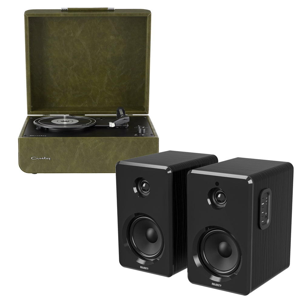 Crosley Mercury Turntable - Green + Bundled Majority D40 Bluetooth Speakers - Black