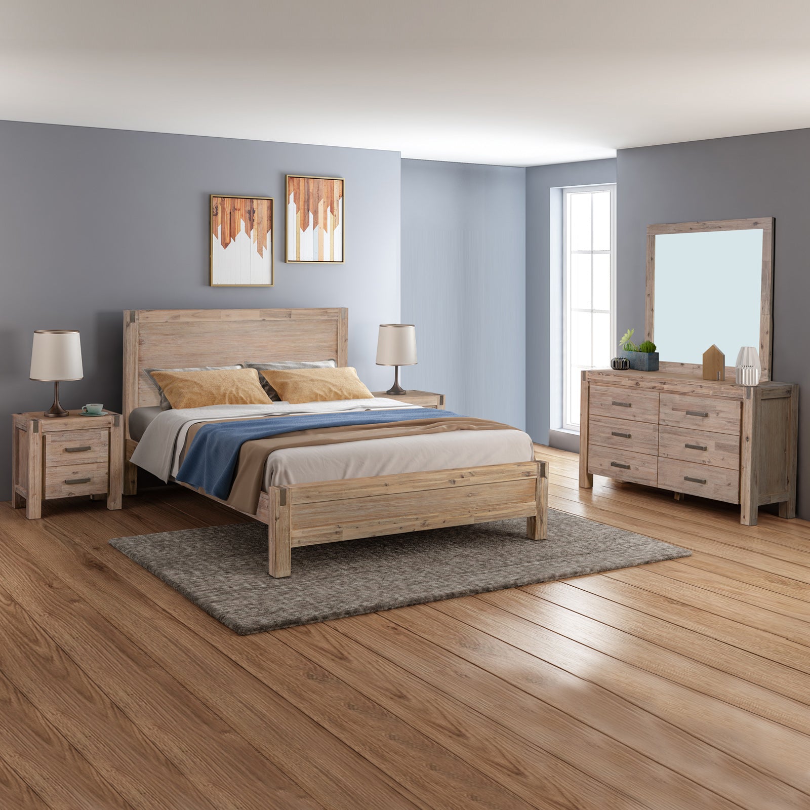 4 Pieces Queen Size Bedroom Suite in Solid Wood
